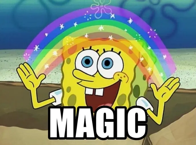 Spongebob with text 'magic'