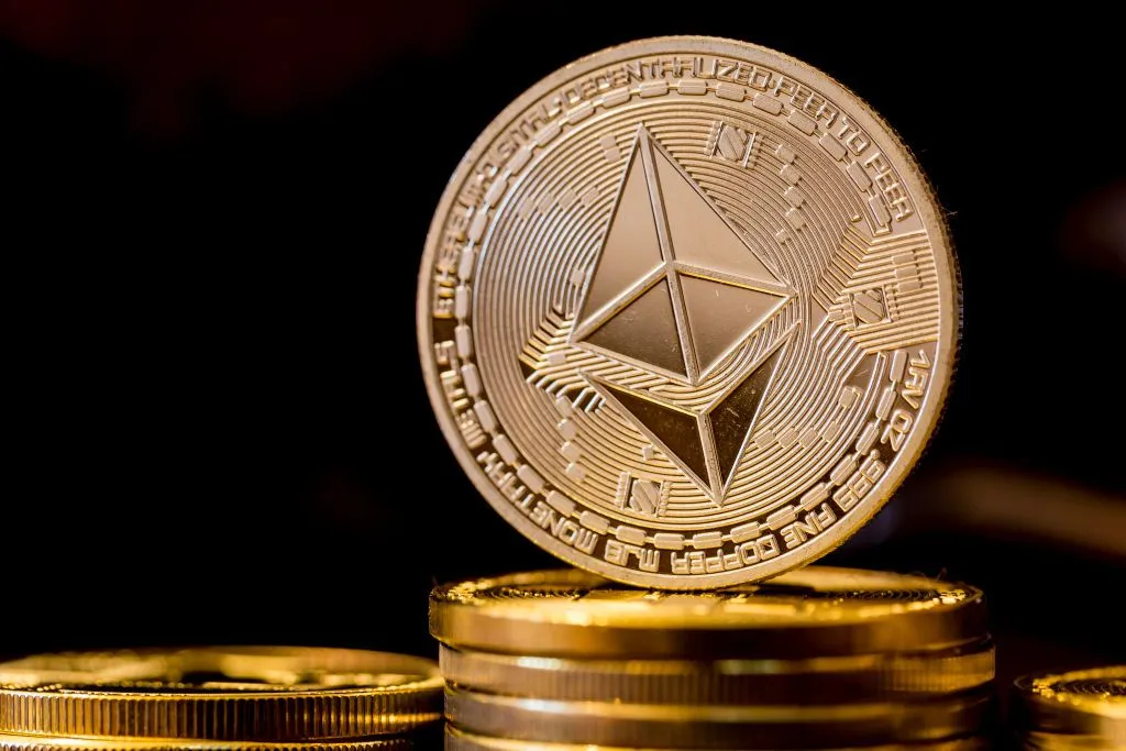 A coin with the Ethereum symbol