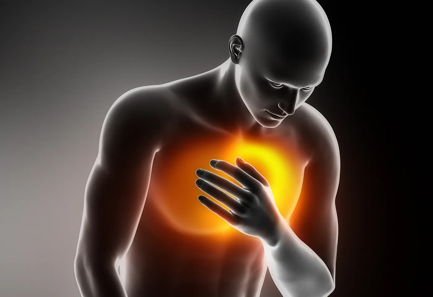 Human body with chest in red, signaling pain, as in commercials