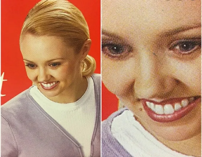 Meme of an 80s girl with a very forced smile