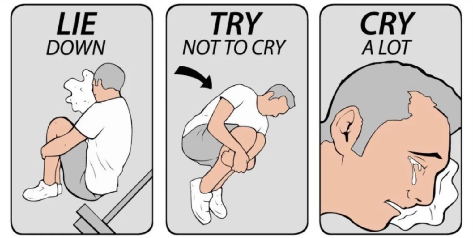 'Lie down, try not to cry, cry a lot' meme