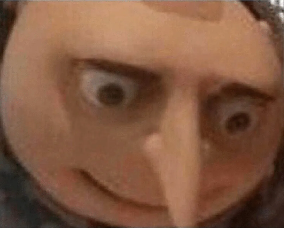 Gru from Despicable Me looking down, worried
