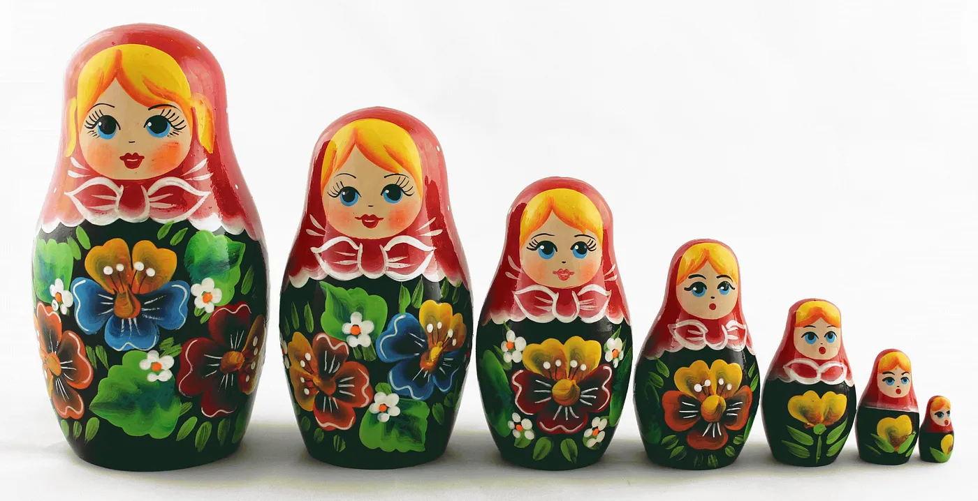 A set of russian dolls, or mamushkas