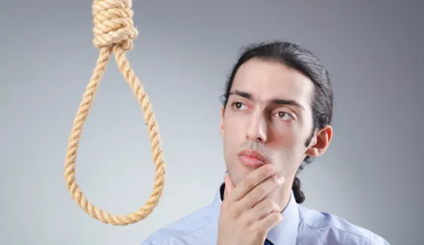 A man considering hanging. It's a joke, obviously