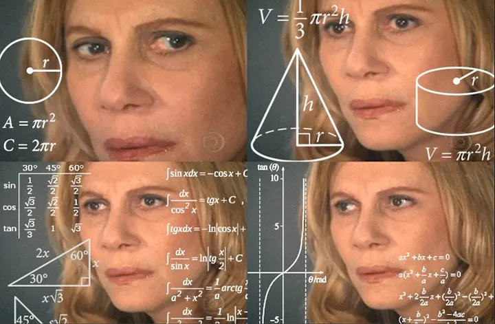 The classic meme of the lady seeing equations in the air