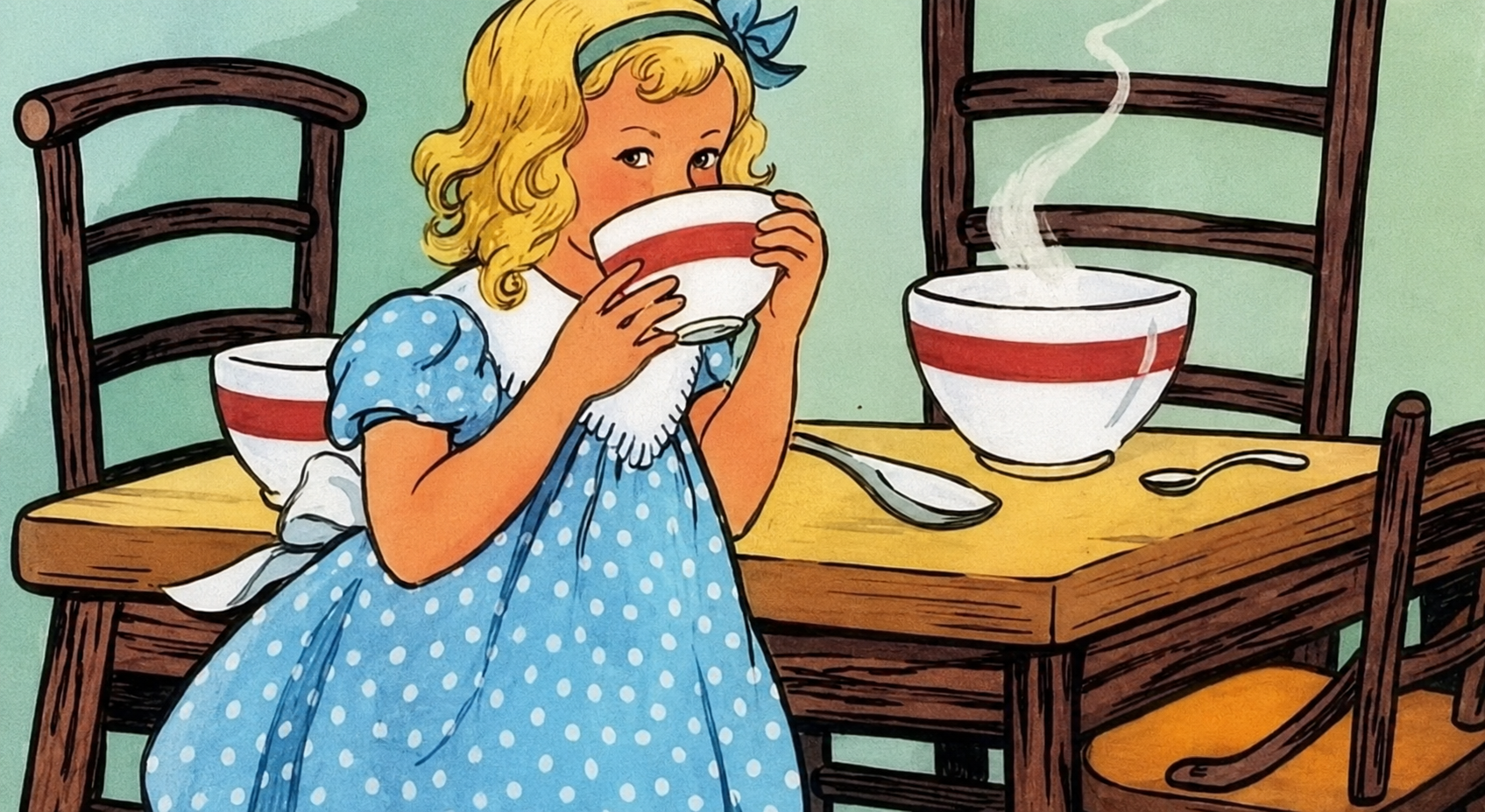 Goldilocks eating the bears' food