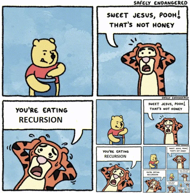 Pooh eating recursion meme