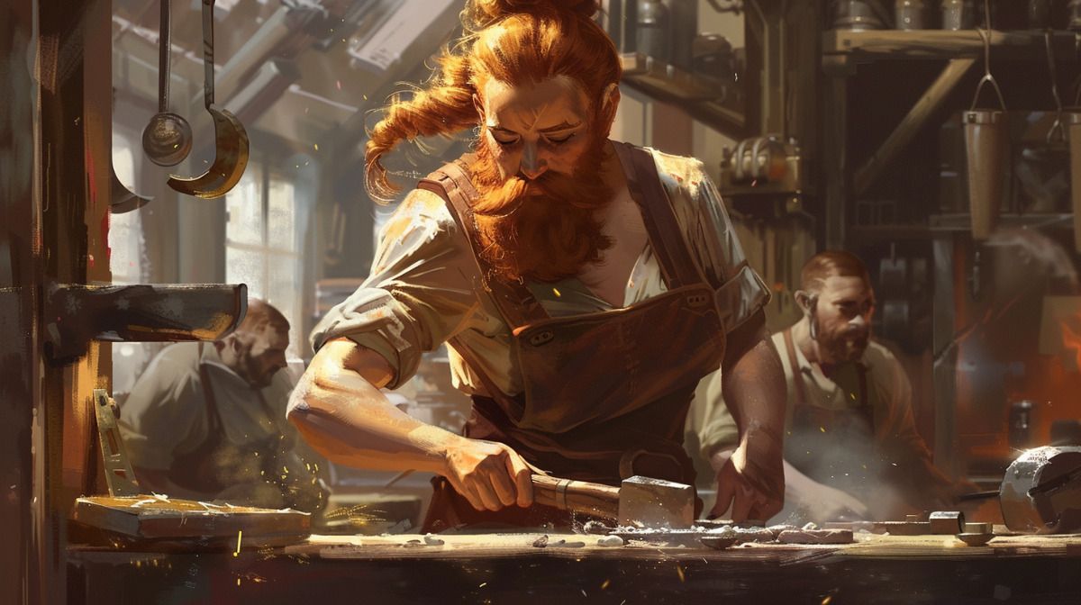 A craftsman cleaning up his work