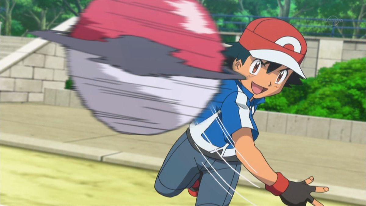 Ash Ketchum throwing a pokeball
