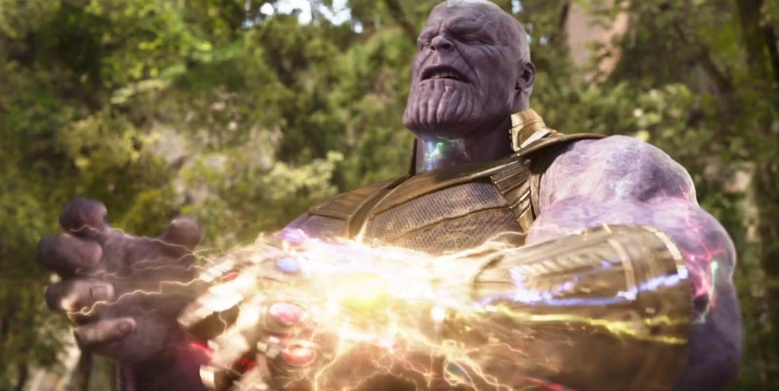 Thanos putting on the final stone in the infinity gauntlet